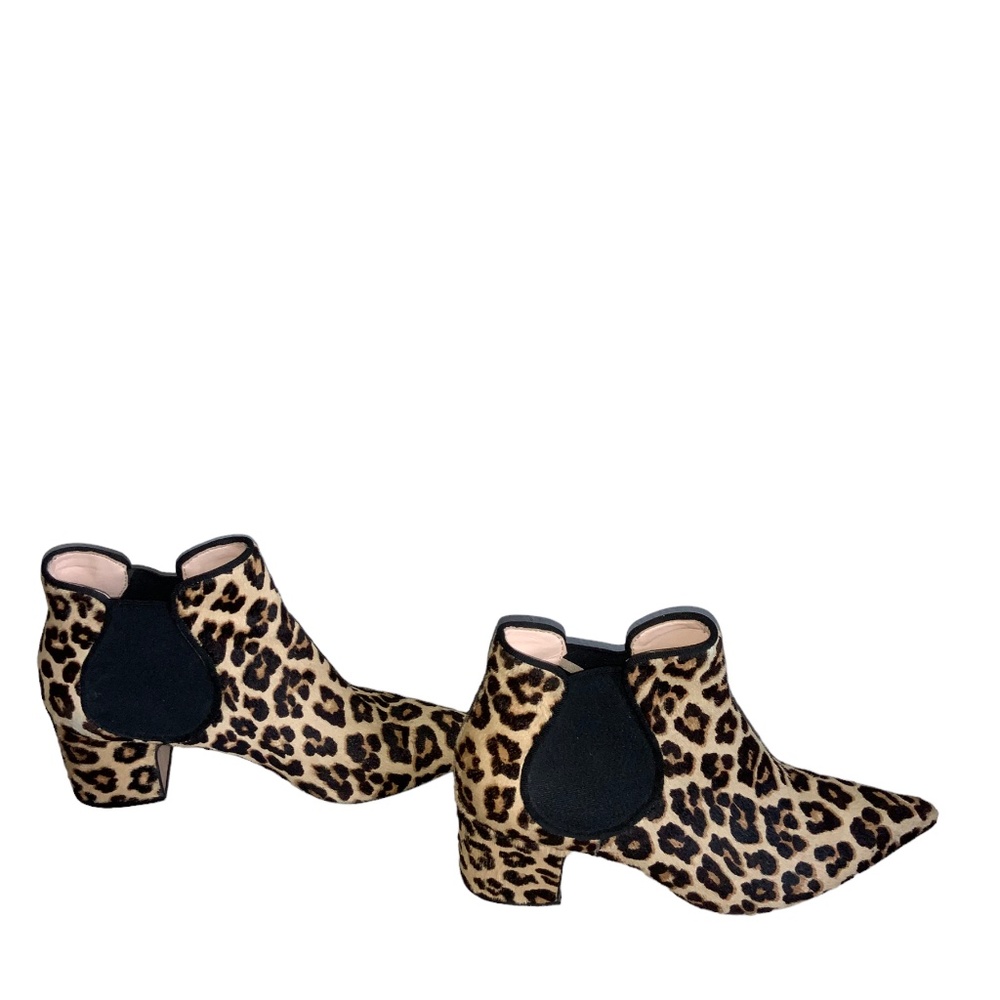 ZARA Chelsea Leopard Print Pony Hair Pointed Toe Block Heel Ankle Boots Size 37